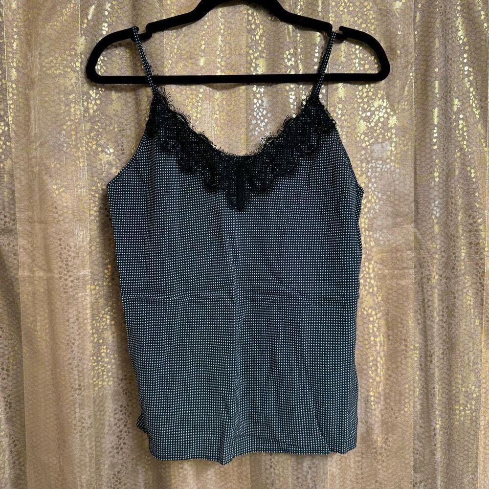 Avec Les Filles Navy Blue‎ Black Polka Dot Lace Camisole Top Medium